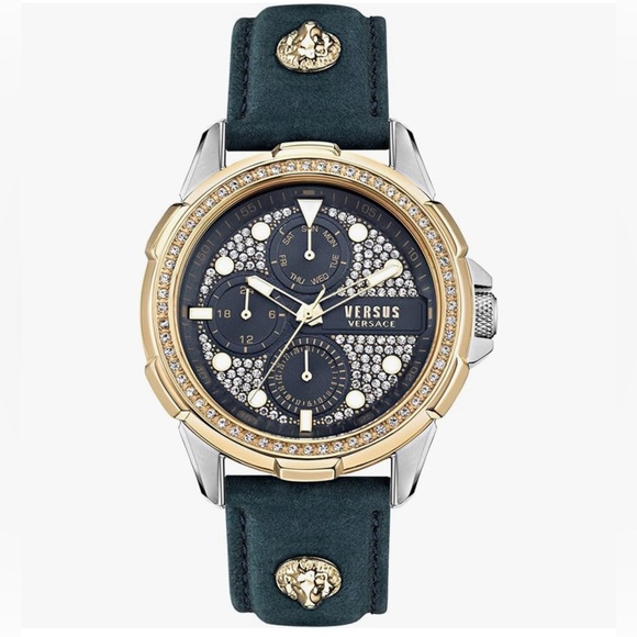 Versus by Versace Men's 6e Arrondissement Black Leather Strap Watch 46mm NWT
